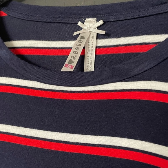 Navy and Red Stretchy Striped T-Shirt Dress - Size Medium - Picture 3 of 3